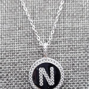 Sterling Silver Micro Pave Circle "N" Pendant Chain